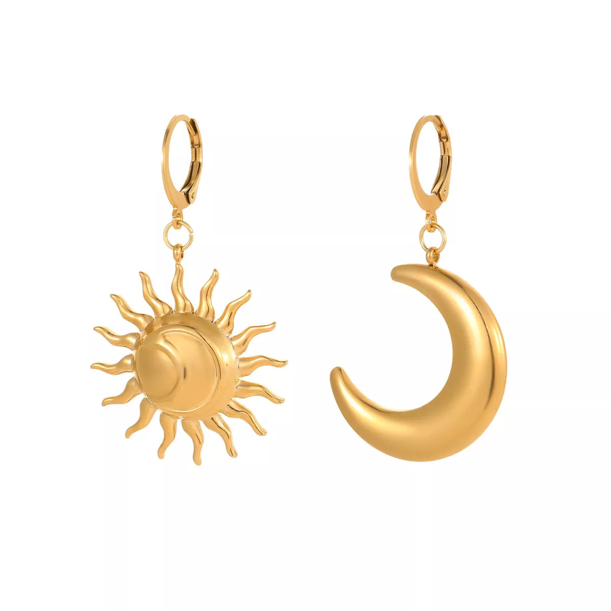 gold sun moon earrings aesthetic fashion