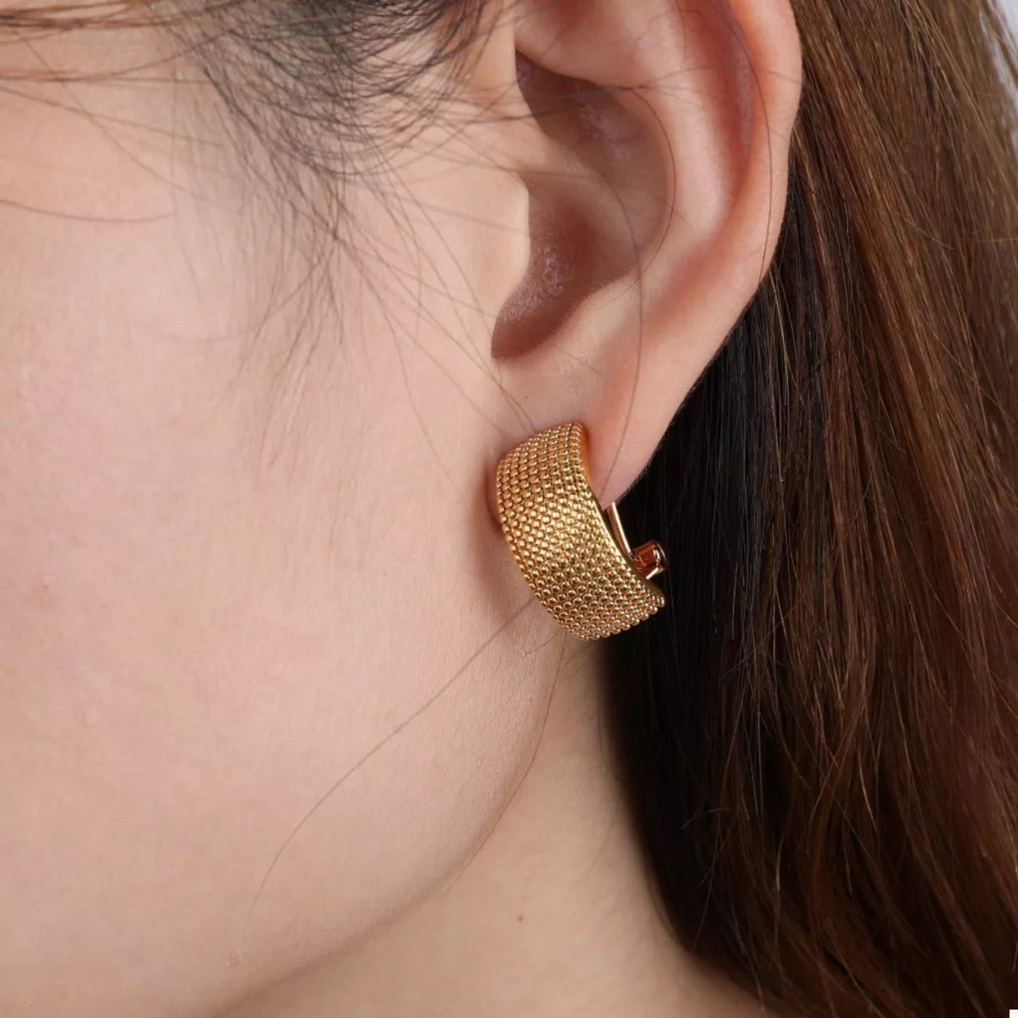 gold hoop earrings wide textured design
