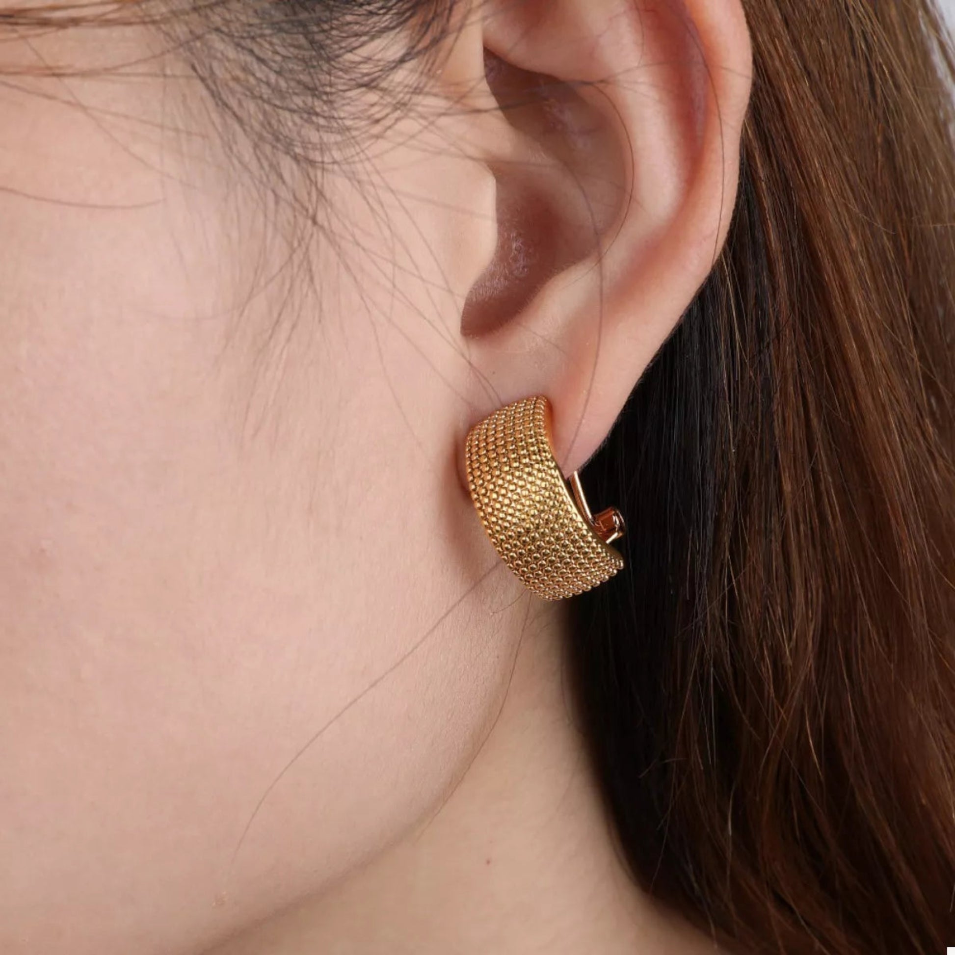 gold hoop earrings wide textured design