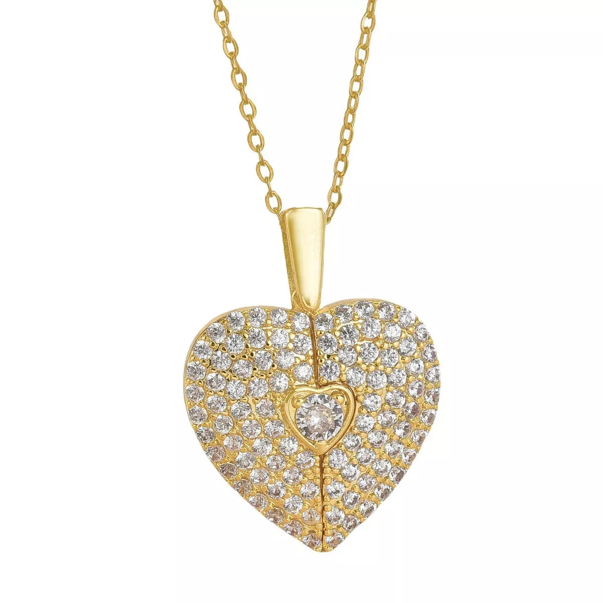 Gold heart locket necklace front view product image