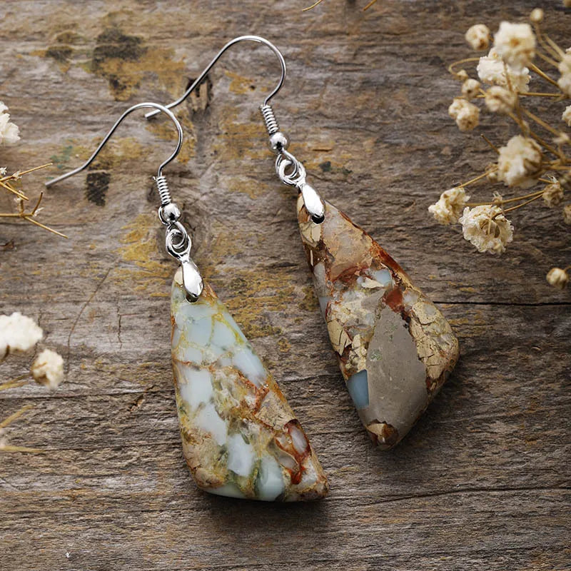 western statement earrings natural stone silver drop earrings