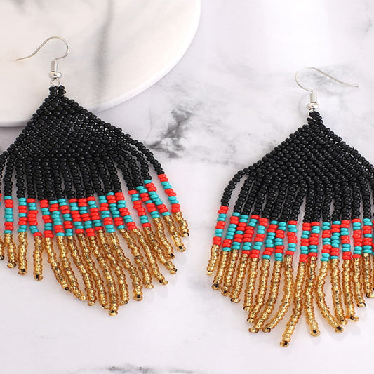 black beaded dangle earrings statement jewelry