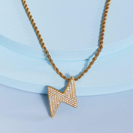 gold lightning bolt necklace rhinestone pendant THE CHIC SQUAD